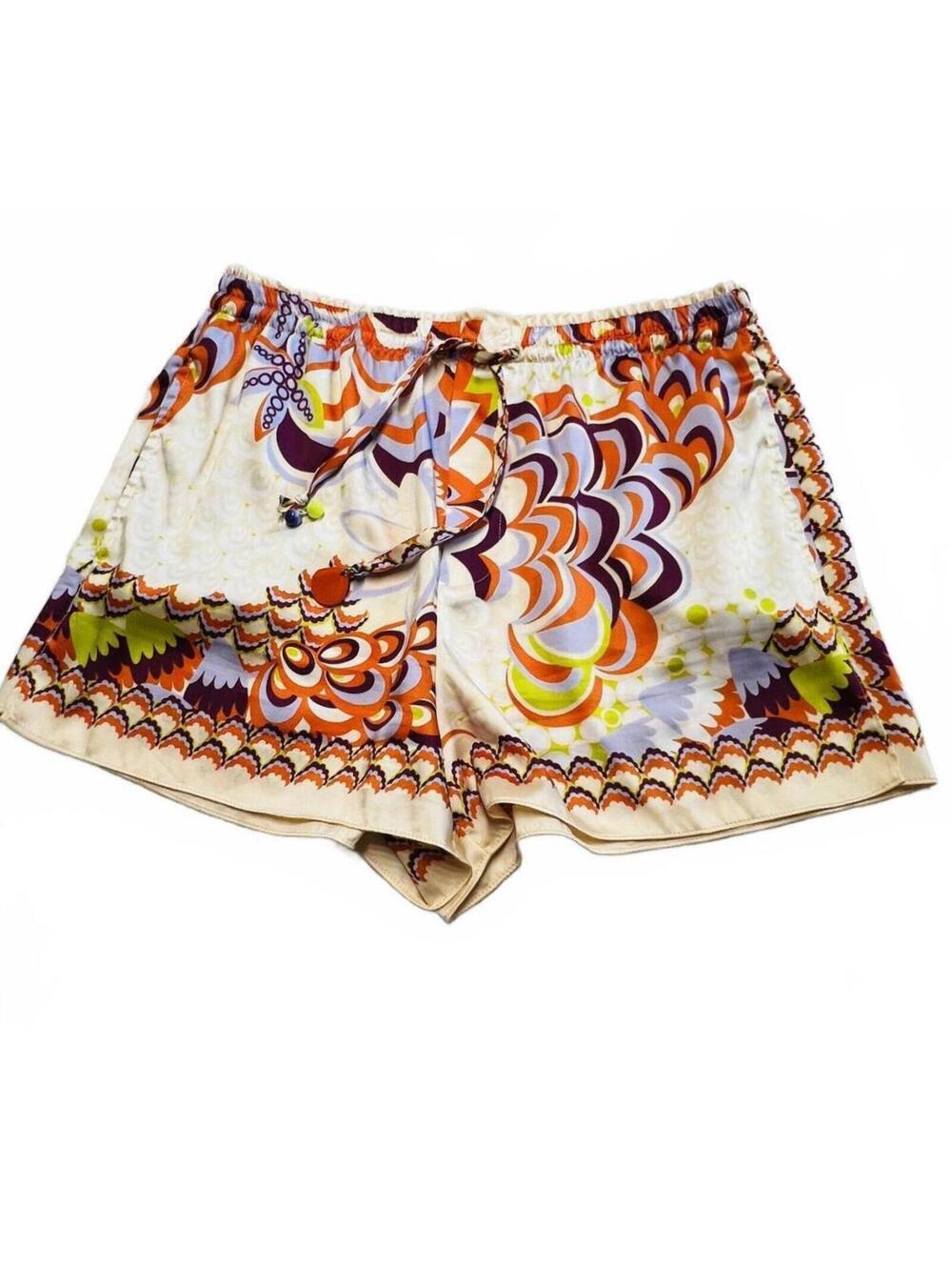 Zara Retro Psychedelic Satin Shorts | Colorful Floral Geometric Boho Resort Med
